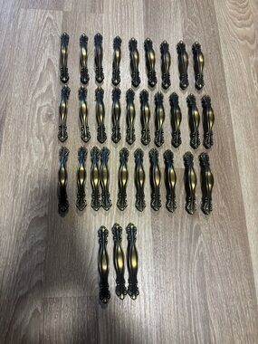Antique Brass Ornate Cabinet Pulls - Set of 33 large 13 small